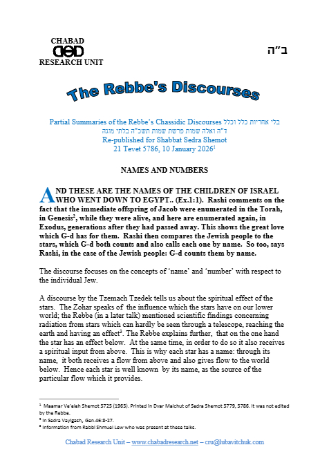 Chabad Research Unit — Parshas Shemos