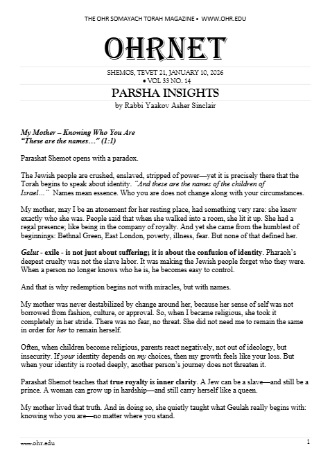 OHRNET — Parshas Shemos