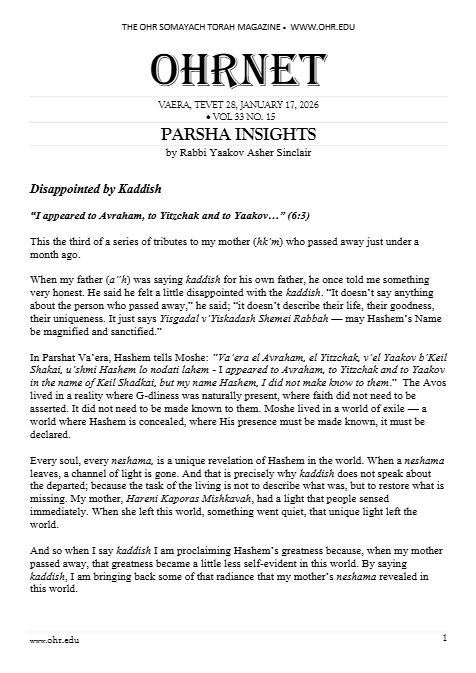 OHRNET — Parshas Va'eira