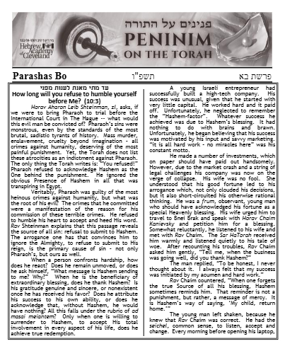 Peninim on the Torah — Parshas Bo