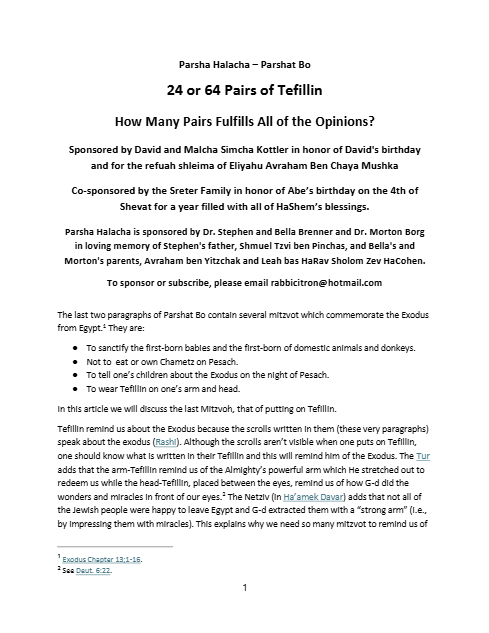 Parsha Halacha — Parshas Bo