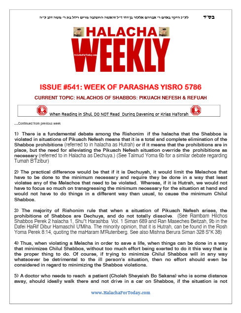 Halacha Weekly — Parshas Yisro