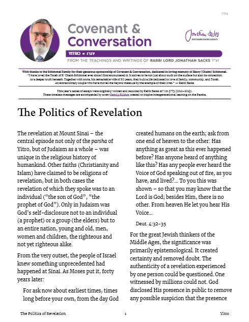 Covenant & Conversation — Parshas Yisro