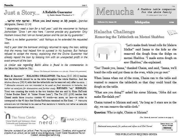 Menucha Magazine — Parshas Mishpatim