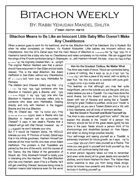 Bitachon Weekly — Parshas Terumah