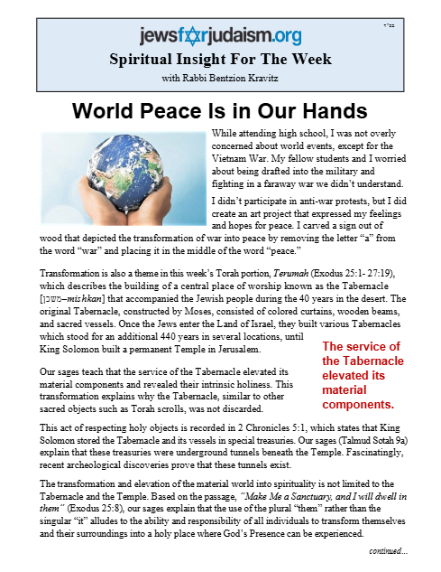 Jews for Judaism — Parshas Terumah