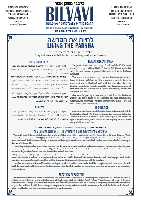 Bilvavi — Parshas Terumah