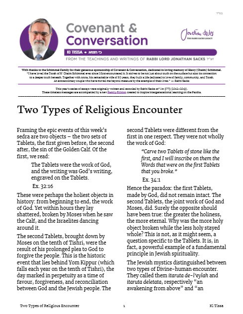 Covenant & Conversation — Parshas Ki Sisa