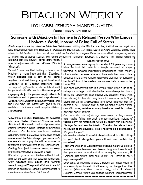 Bitachon Weekly — Parshas Vayak'hel-Pekudei