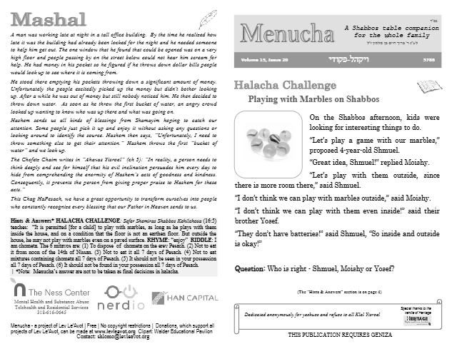 Menucha Magazine — Parshas Vayak'hel-Pekudei