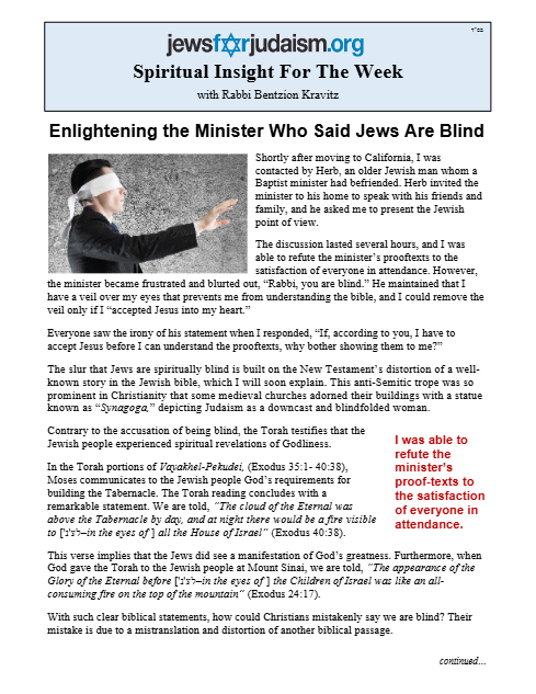 Jews for Judaism — Parshas Vayak'hel-Pekudei