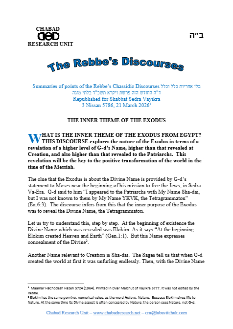 Chabad Research Unit — Parshas Vayikra