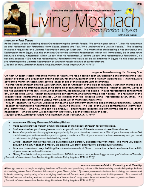 Living Moshiach — Parshas Vayikra