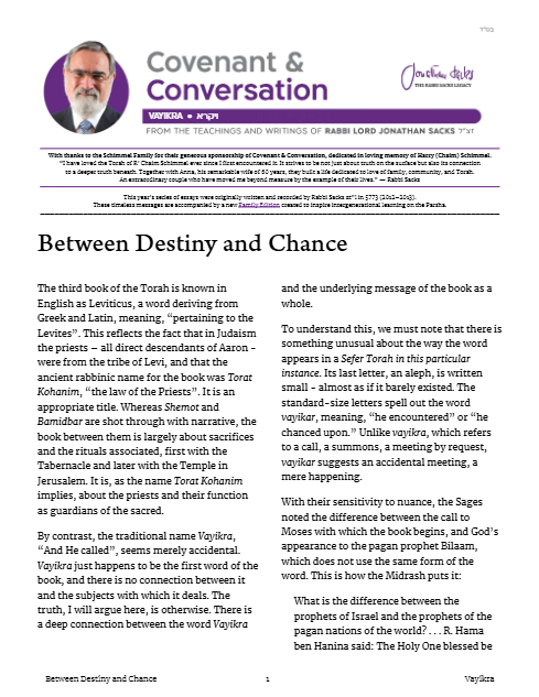 Covenant & Conversation — Parshas Vayikra