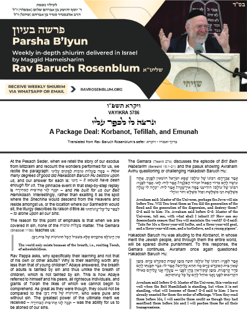 Parsha B'Iyun — Parshas Vayikra