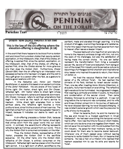 Peninim on the Torah — Parshas Shemini