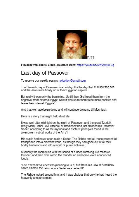 Rabbi Tuvia Bolton — Parshas Shemini