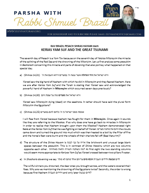Parsha with Rabbi Shmuel Brazil — Parshas Shemini