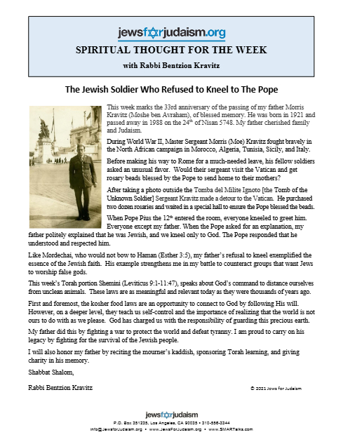 Jews for Judaism — Parshas Shemini