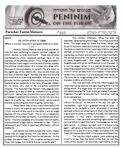 Peninim on the Torah — Parshas Tazria-Metzora