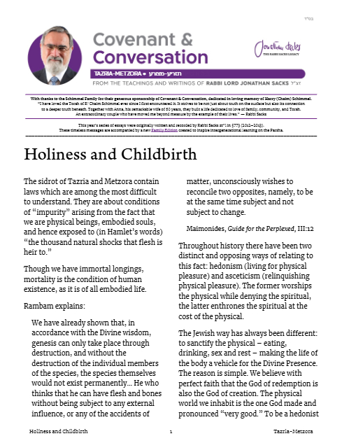 Covenant & Conversation — Parshas Tazria-Metzora
