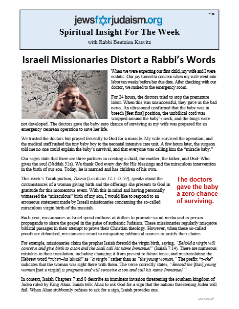 Jews for Judaism — Parshas Tazria-Metzora