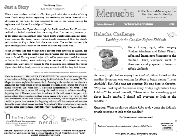 Menucha Magazine — Parshas Acharei Mos-Kedoshim