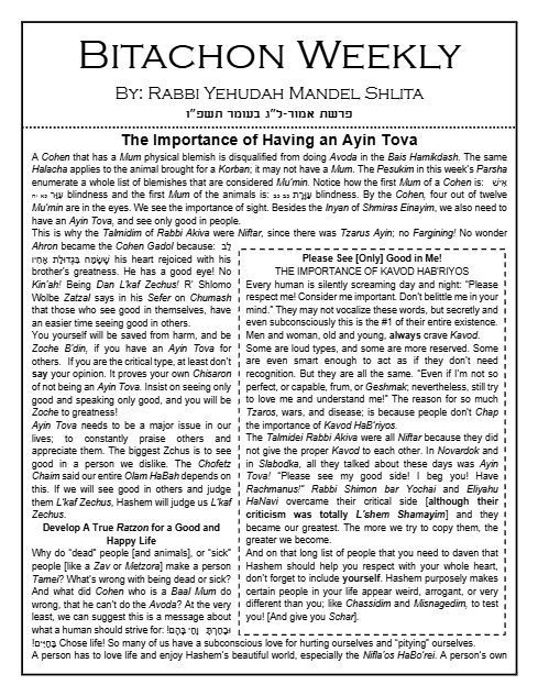 Bitachon Weekly — Parshas Emor