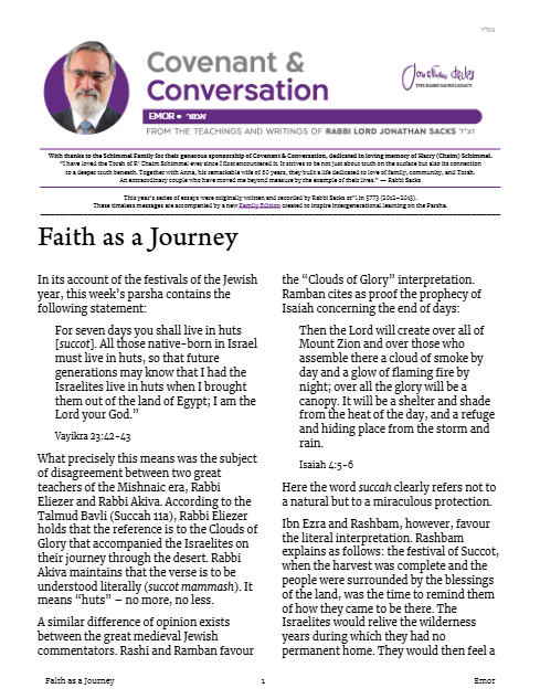 Covenant & Conversation — Parshas Emor
