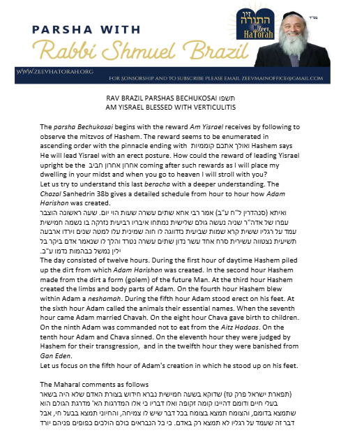 Parsha with Rabbi Shmuel Brazil — Parshas Behar-Bechukosai