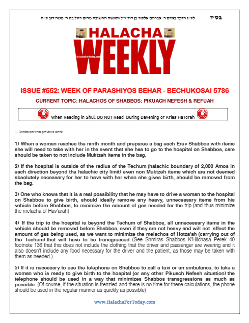 Halacha Weekly — Parshas Behar-Bechukosai