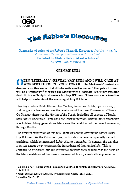 Chabad Research Unit — Parshas Behar-Bechukosai