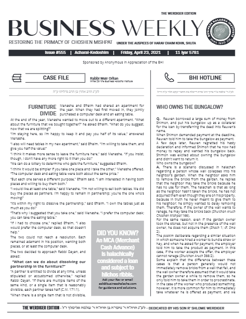 Business Weekly — Parshas Behar-Bechukosai