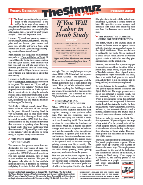 The Shmuz — Parshas Behar-Bechukosai