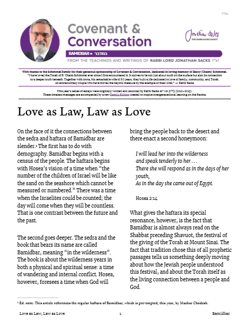 Covenant & Conversation — Parshas Bamidbar