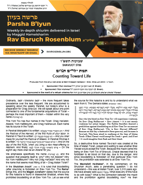 Parsha B'Iyun — Parshas Naso