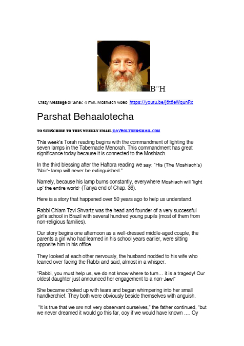 Rabbi Tuvia Bolton — Parshas Behaalotcha