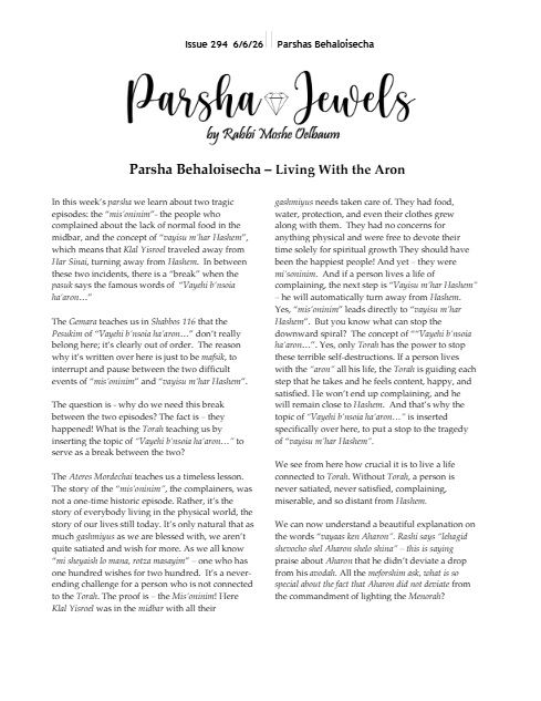 Parsha Pages — Parshas Behaalotcha