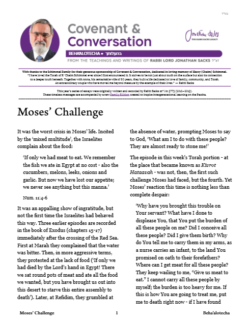 Covenant & Conversation — Parshas Behaalotcha