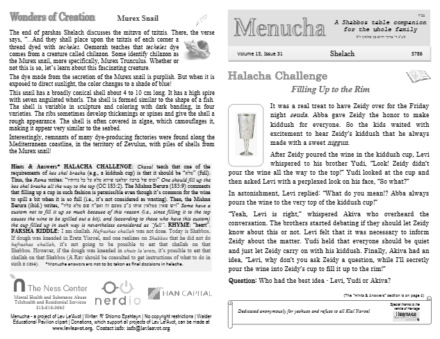 Menucha Magazine — Parshas Shlach/Korach