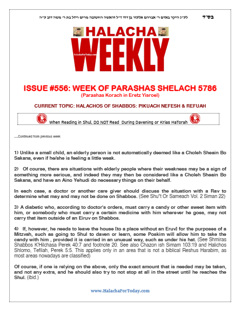 Halacha Weekly — Parshas Shlach/Korach