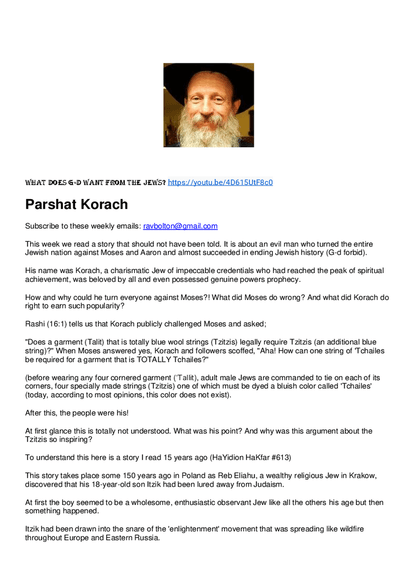 Rabbi Tuvia Bolton — Parshas Korach