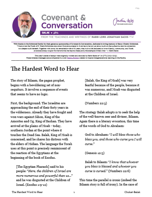 Covenant & Conversation — Parshas Chukas-Balak