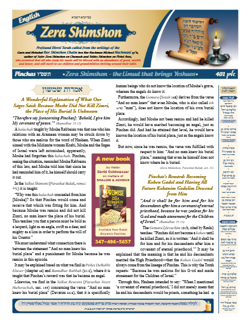 Zera Shimshon — Parshas Pinchas